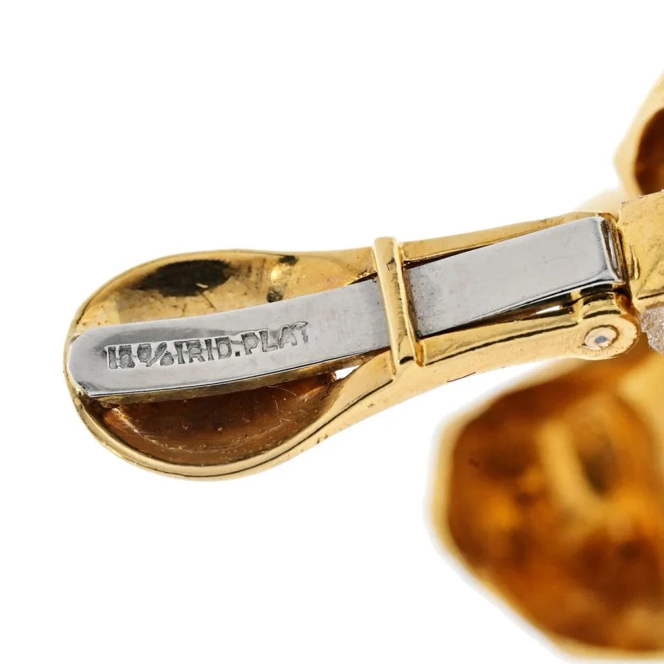 David Webb Platinum & 18K Yellow Gold Textured Nugget Diamond Slope Earrings — view 5 — Laura Milman New York