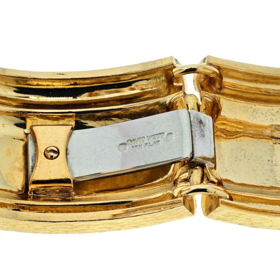 David Webb 18K Yellow Gold Hammered Wide Cuff With Diamonds Bracelet — view 5 — Laura Milman New York
