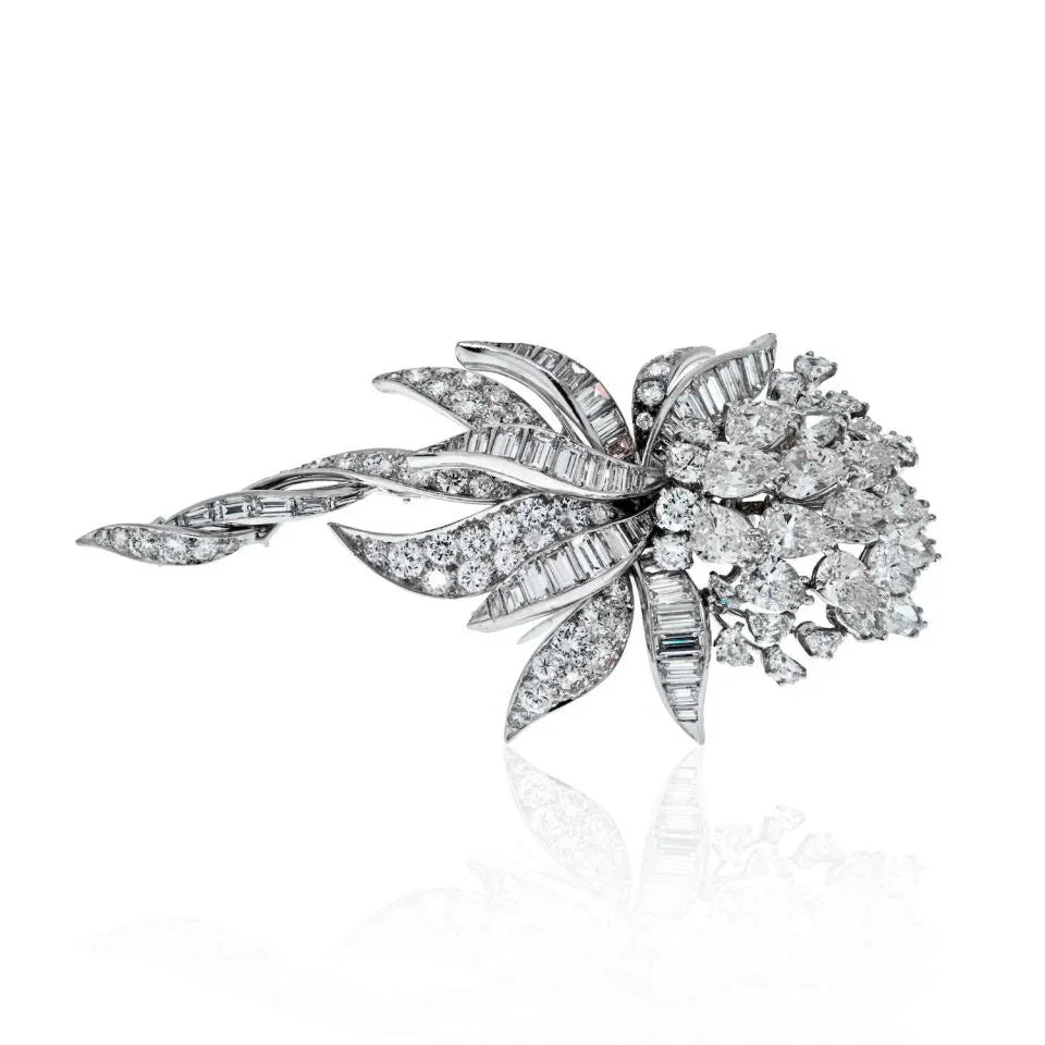 David Webb Platinum 21.00 Carats 1960's Diamond Floral Brooch — Laura Milman New York