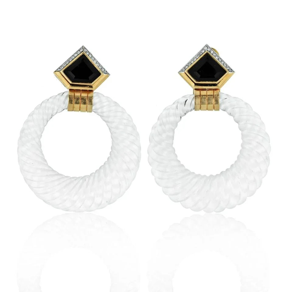 David Webb 18K Yellow Gold Rock Crystal Hoop Earrings — Laura Milman New York