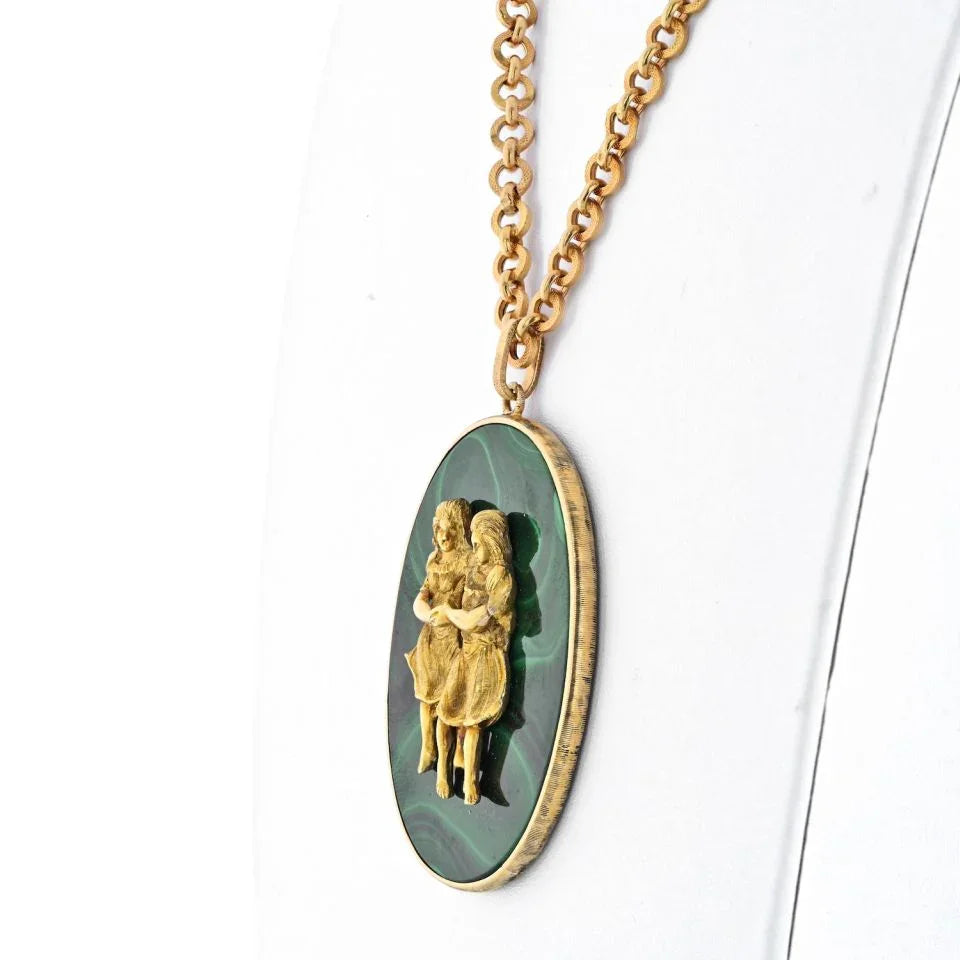 Buccellati 18K Yellow Gold Gemini Malachite Medallion Necklace — view 4 — Laura Milman New York