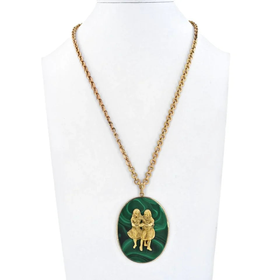 Buccellati 18K Yellow Gold Gemini Malachite Medallion Necklace — Laura Milman New York