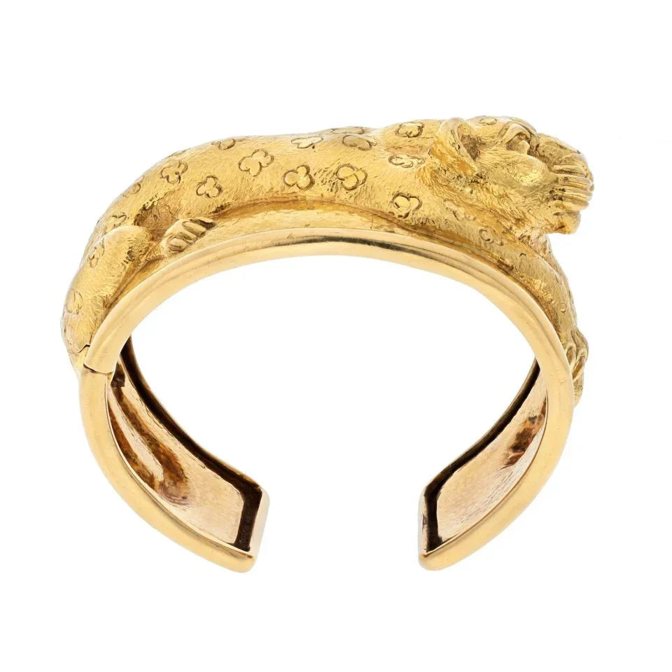 David Webb Platinum & 18K Yellow Gold Repousse Finish Leopard Bracelet — view 3 — Laura Milman New York