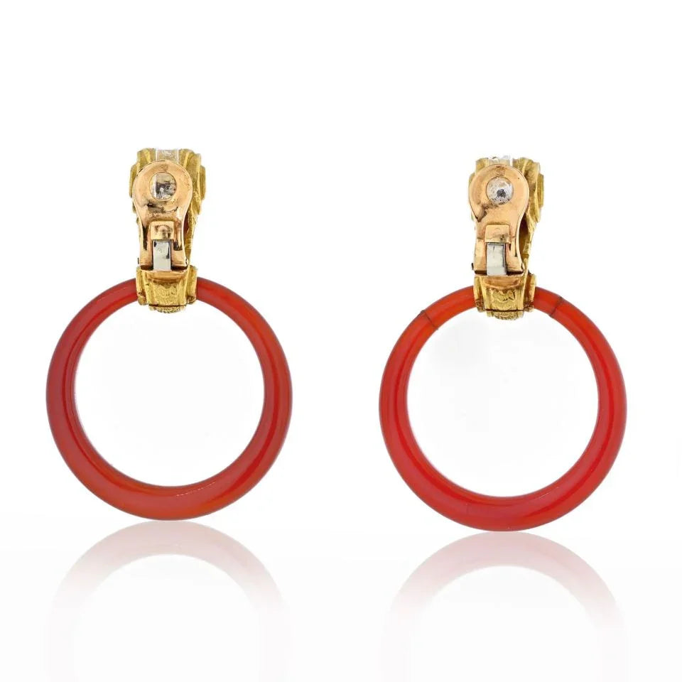 Bvlgari 18K Yellow Gold Carnelian Doorknockers 1970's Earrings — view 4 — Laura Milman New York