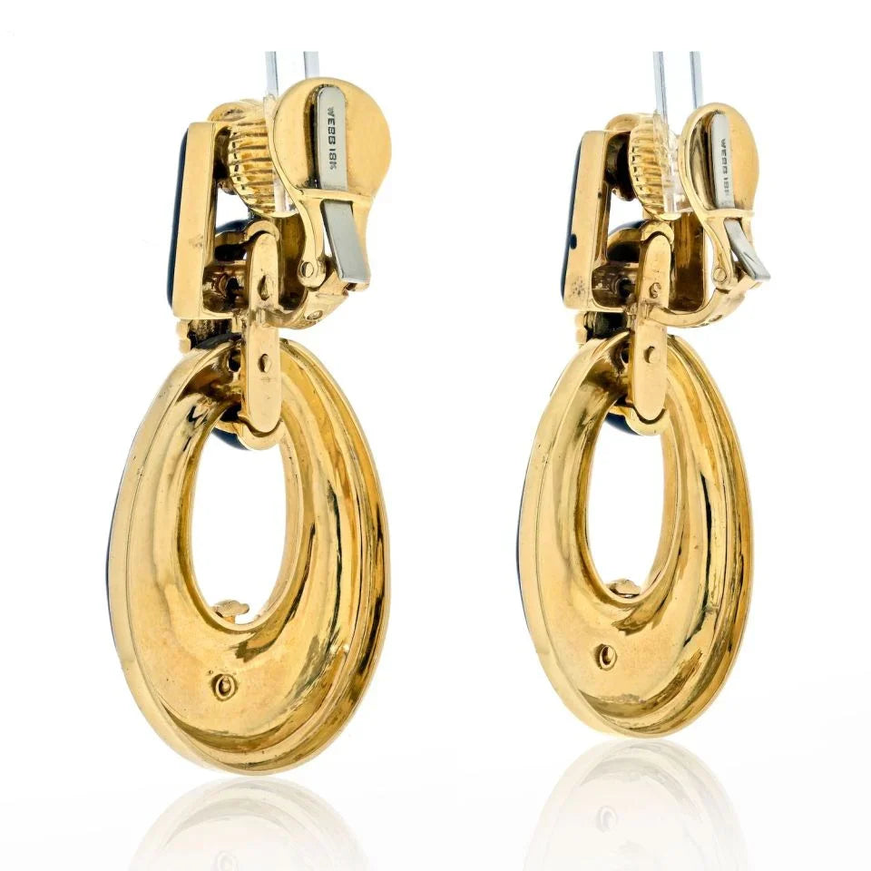 David Webb 18K Yellow Gold Black Enamel Vintage Door Knockers Earrings — view 3 — Laura Milman New York