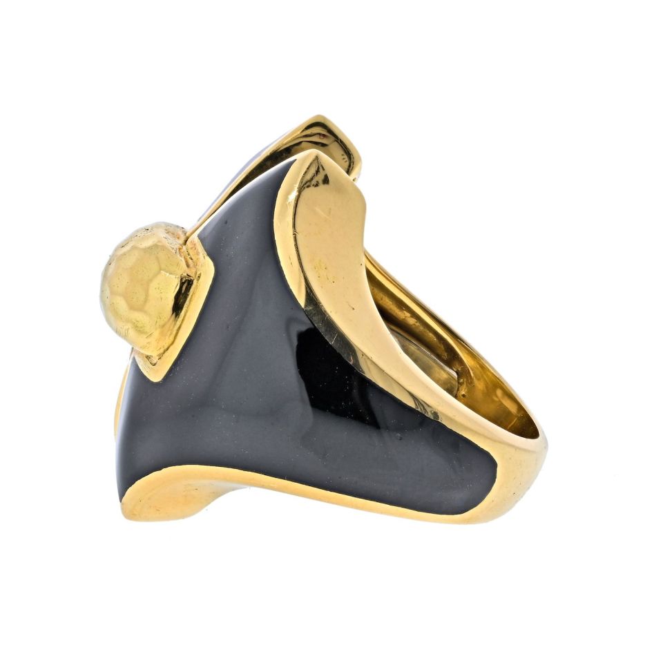David Webb Platinum & 18K Yellow Gold Black Enamel Vintage Ring — view 3 — Laura Milman New York