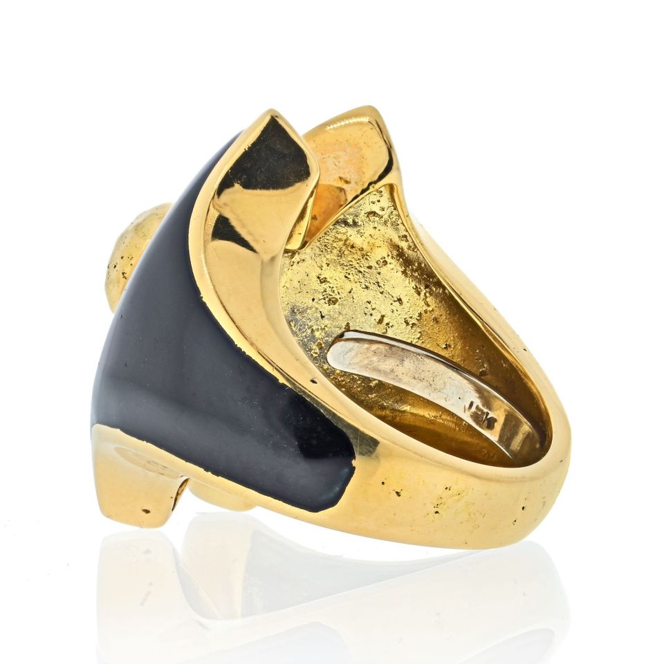 David Webb Platinum & 18K Yellow Gold Black Enamel Vintage Ring — view 4 — Laura Milman New York
