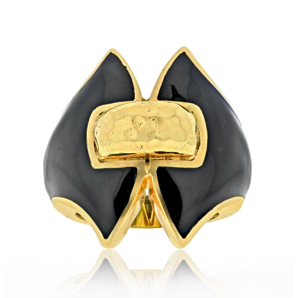 David Webb Platinum & 18K Yellow Gold Black Enamel Vintage Ring — Laura Milman New York