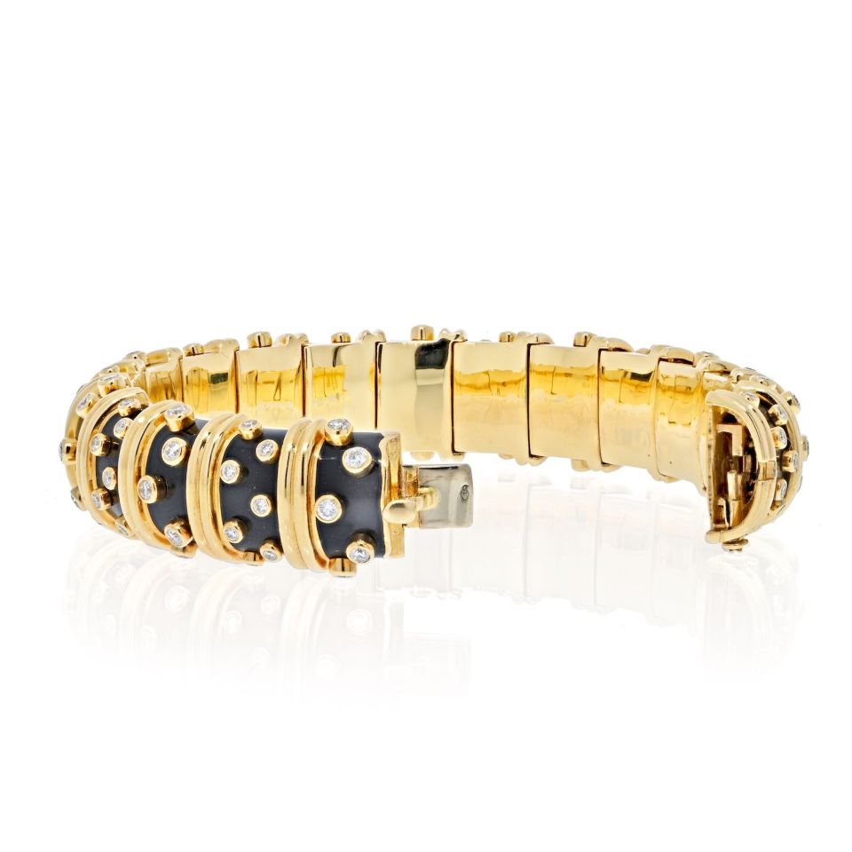 Tiffany Schlumberger 18K Gold Platinum Black Enamel 5.6ct Bangle