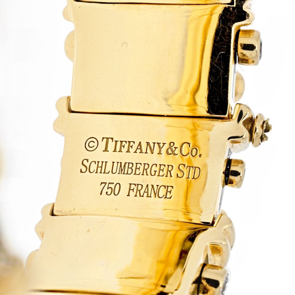 Tiffany Schlumberger 18K Gold Platinum Black Enamel 5.6ct Bangle