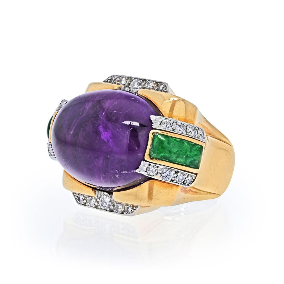 David Webb Estate Ring 18K Yellow Gold and Platinum 0.85 cts Diamond