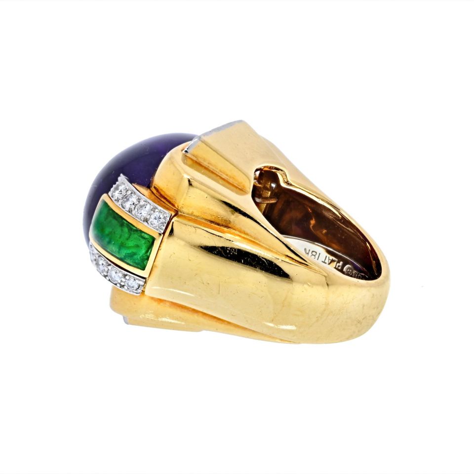 David Webb Estate Ring 18K Yellow Gold and Platinum 0.85 cts Diamond