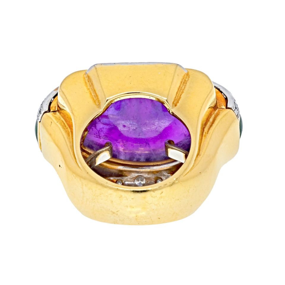 David Webb Estate Ring 18K Yellow Gold and Platinum 0.85 cts Diamond