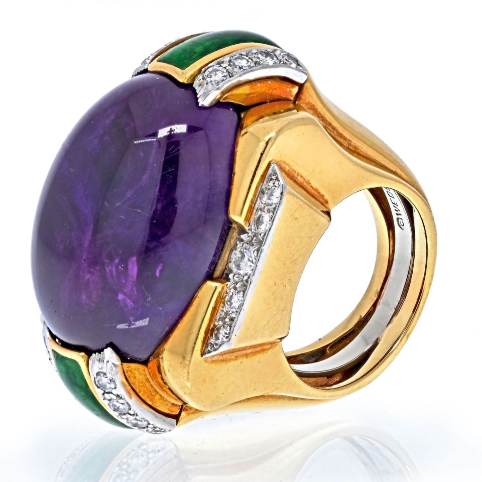 David Webb Estate Ring 18K Yellow Gold and Platinum 0.85 cts Diamond