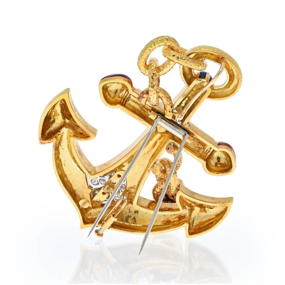 David Webb Platinum & 18K Yellow Gold Diamond And Enamel Anchor Pendant Brooch — view 4 — Laura Milman New York