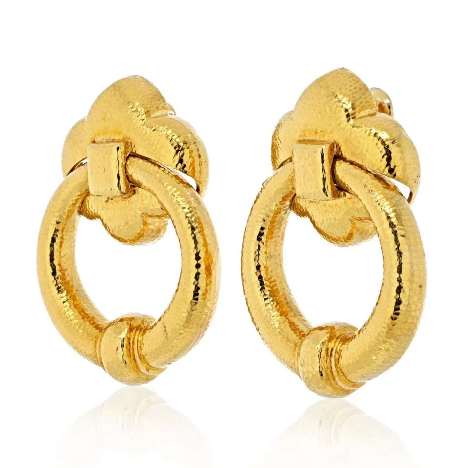 David Webb 18K Yellow Gold Hammered Doorknockers Large Oversized Earrings — view 2 — Laura Milman New York