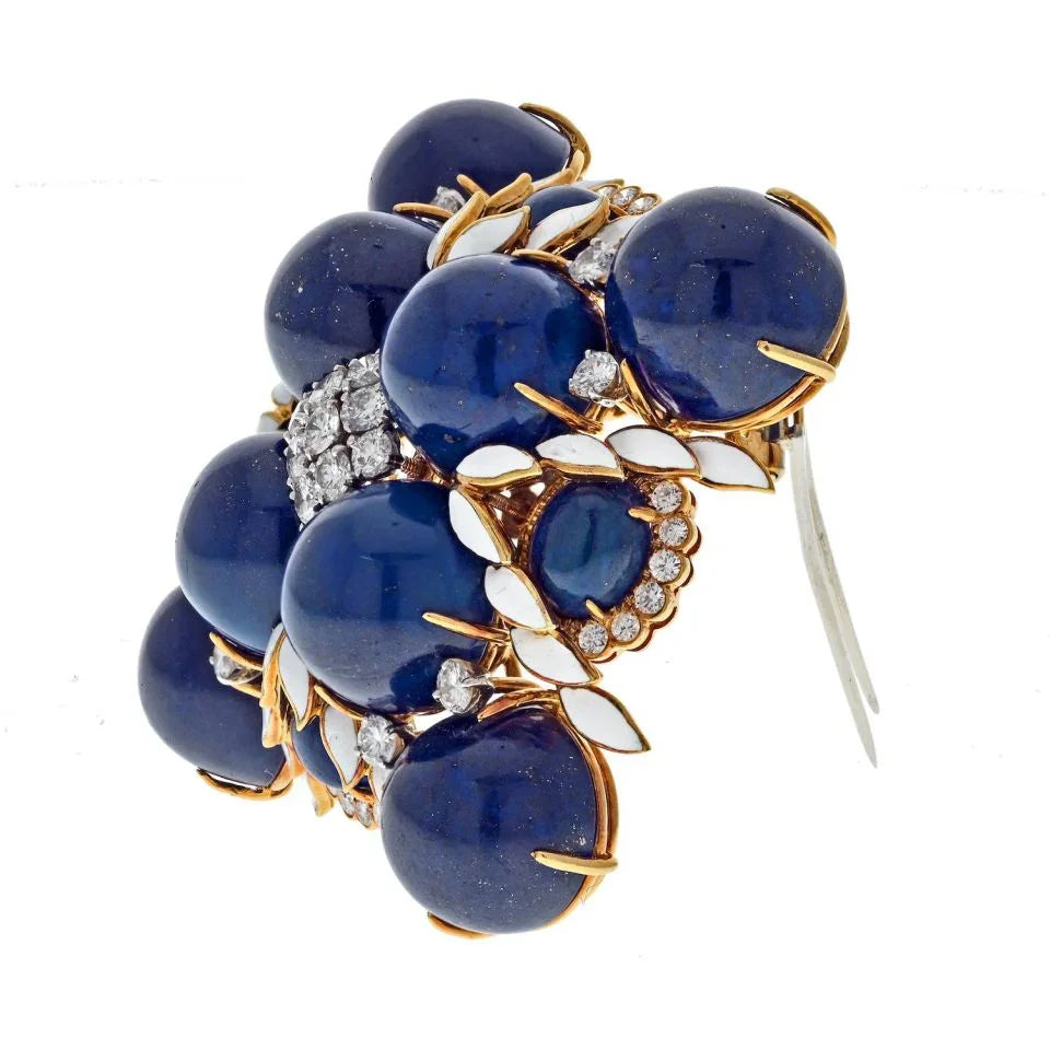David Webb Platinum & 18K Yellow Gold 1960's Maltese Lapis, Enamel Cross Style Brooch — view 2 — Laura Milman New York