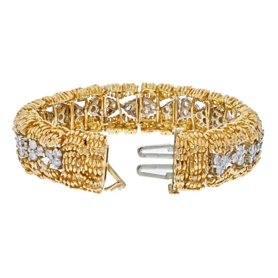 David Webb Platinum & 18K Yellow Gold 1960's Round Diamond Openwork Bracelet — view 3 — Laura Milman New York