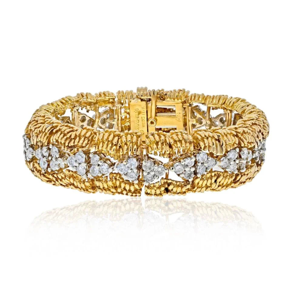 David Webb Platinum & 18K Yellow Gold 1960's Round Diamond Openwork Bracelet — Laura Milman New York