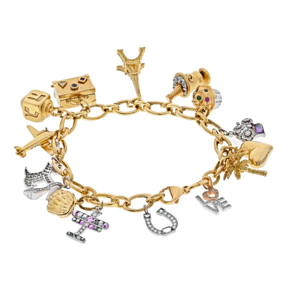 Tiffany 18K Gold Platinum Diamond Charm Bracelet 8" 81.7g