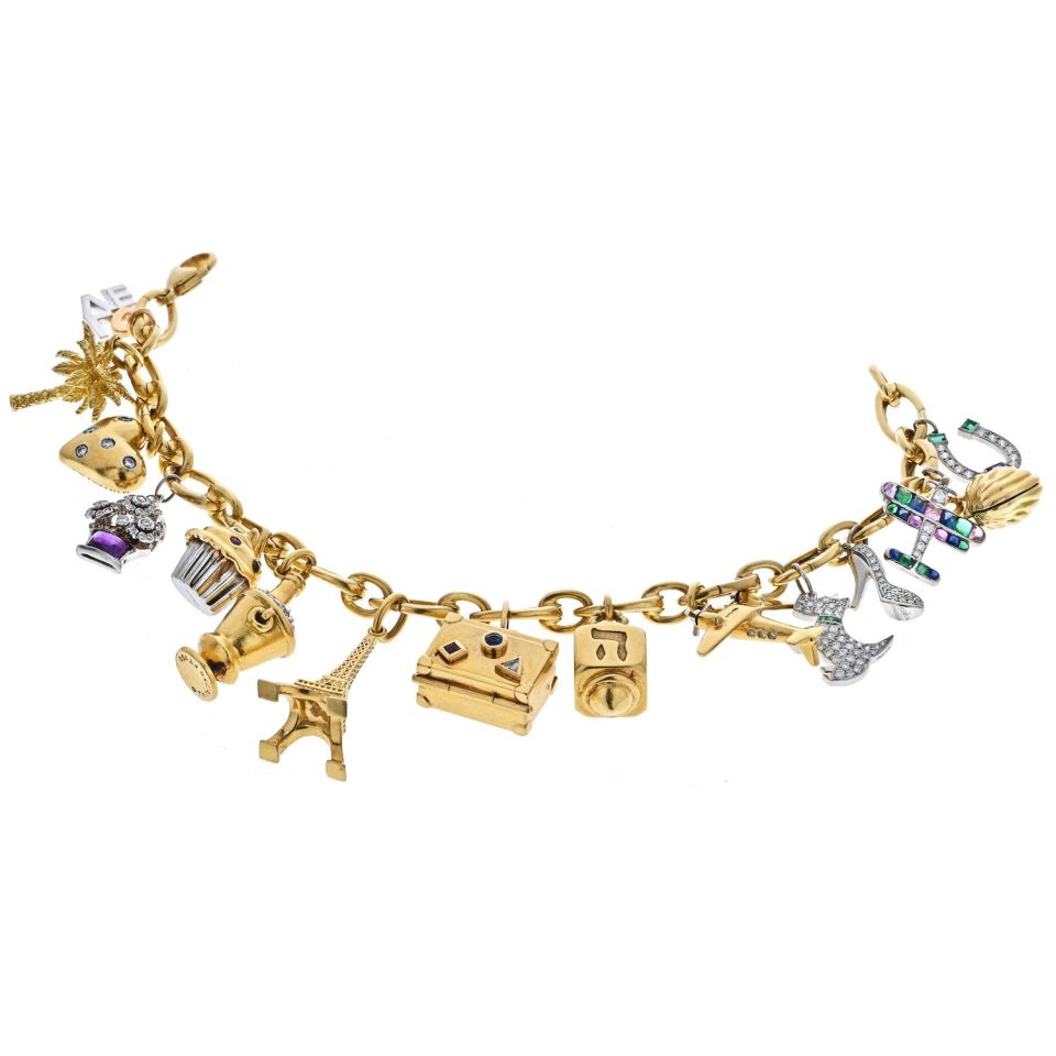 Tiffany 18K Gold Platinum Diamond Charm Bracelet 8" 81.7g