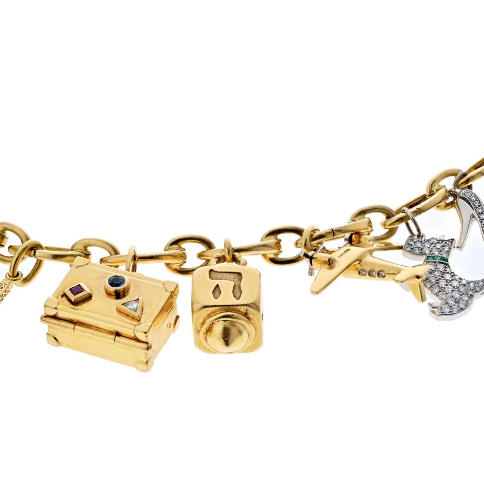 Tiffany 18K Gold Platinum Diamond Charm Bracelet 8" 81.7g