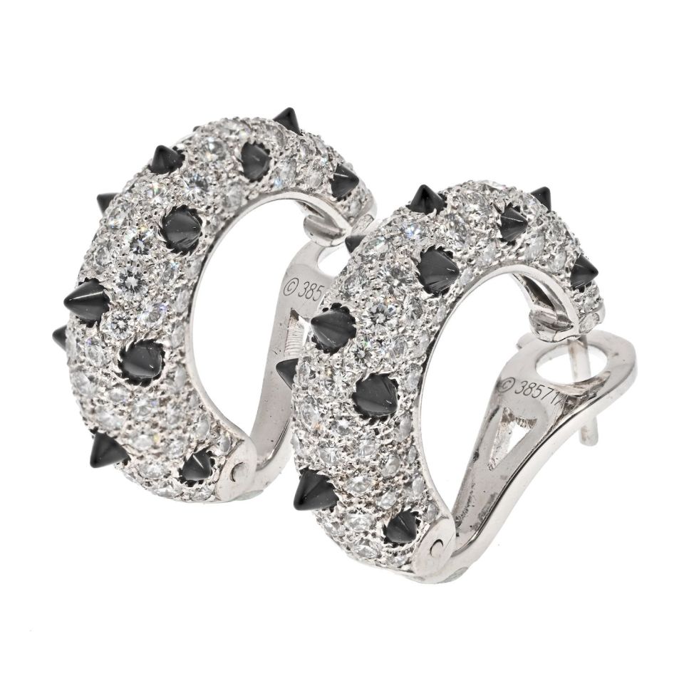 Cartier Clash Diamond Hoop Earrings in 18K White Gold with Onyx Studs, 18mm