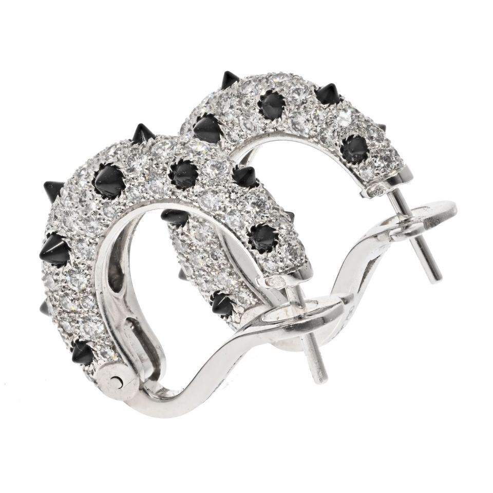 Cartier Clash Diamond Hoop Earrings in 18K White Gold with Onyx Studs, 18mm
