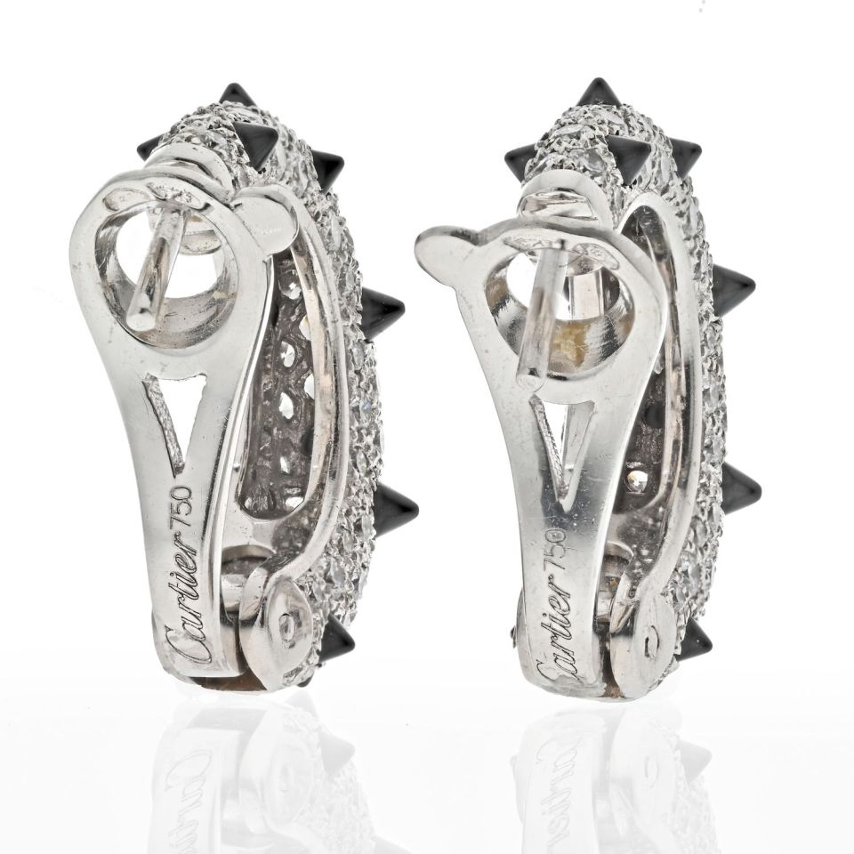 Cartier Clash Diamond Hoop Earrings in 18K White Gold with Onyx Studs, 18mm