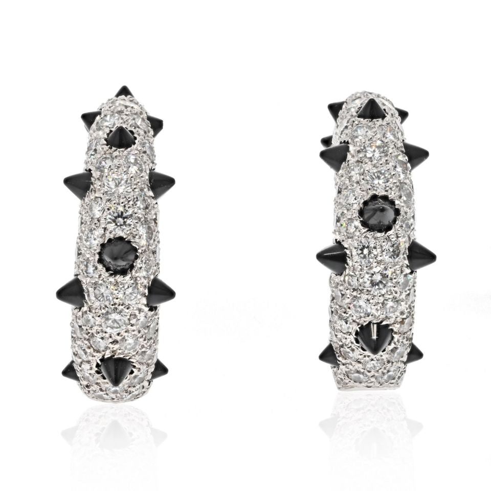 Cartier Clash Diamond Hoop Earrings in 18K White Gold with Onyx Studs, 18mm