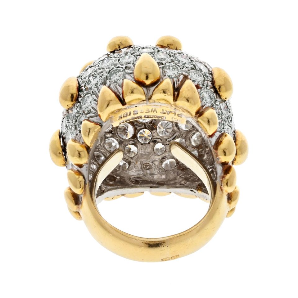 David Webb Platinum & 18K Yellow Gold Diamond Pave Dome Cocktail Ring — view 4 — Laura Milman New York