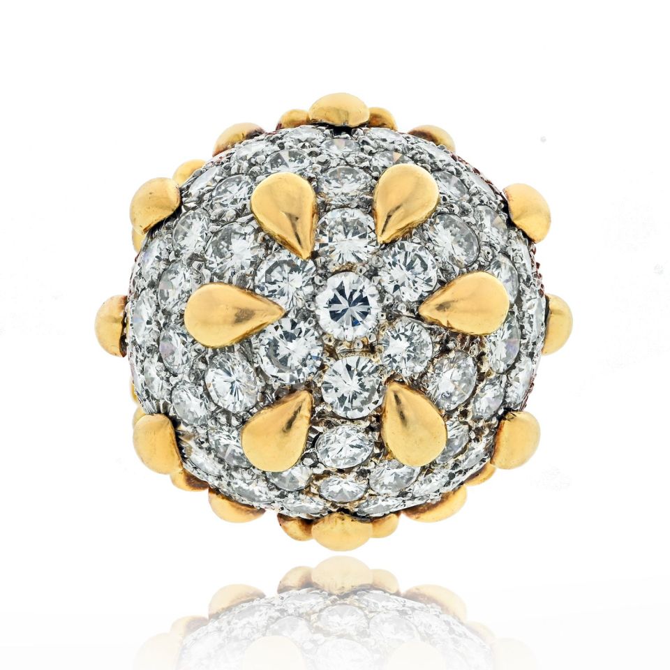 David Webb Platinum & 18K Yellow Gold Diamond Pave Dome Cocktail Ring — Laura Milman New York