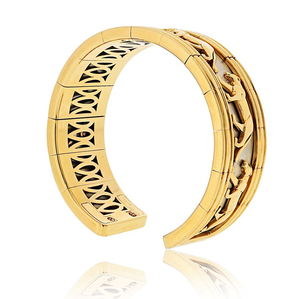 Cartier Platinum and 18K Yellow Gold Walking Panthere Cuff Bracelet, 8.5-Inch Wr