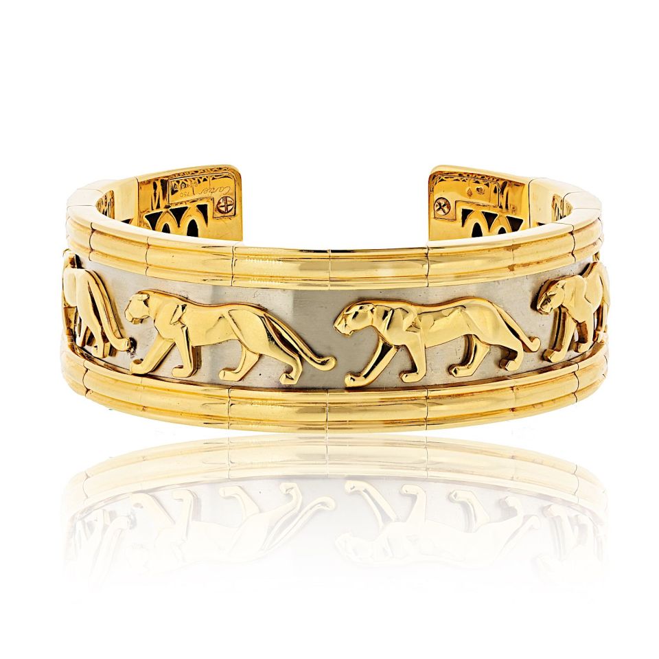 Cartier Platinum and 18K Yellow Gold Walking Panthere Cuff Bracelet, 8.5-Inch Wr