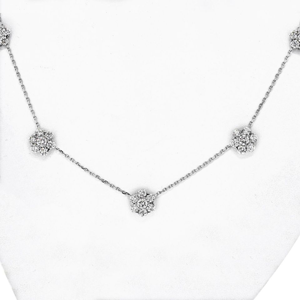 Van Cleef & Arpels Diamond 18K White Gold Fleurette Necklace — view 3 — Laura Milman New York