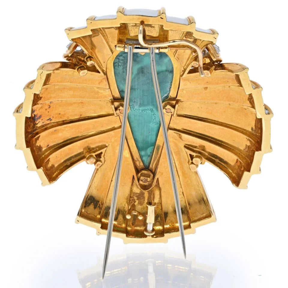 David Webb White Enamel And Malachite Maltese Cross Brooch — view 4 — Laura Milman New York