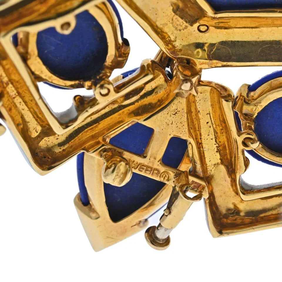 David Webb Platinum & 18K Yellow Gold Blue Lapis Lazuli And White Enamel Brooch — view 5 — Laura Milman New York