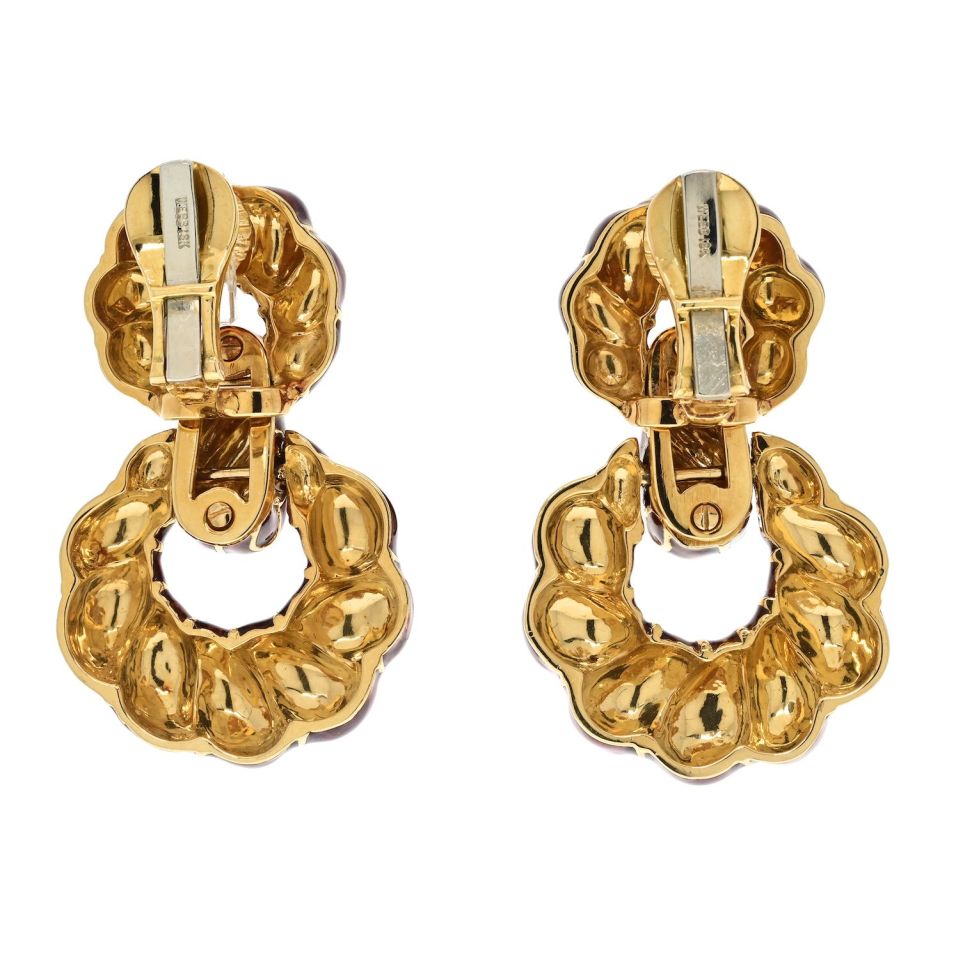 David Webb Platinum & 18K Yellow Gold Red Enamel Door Knockers Earrings — view 4 — Laura Milman New York
