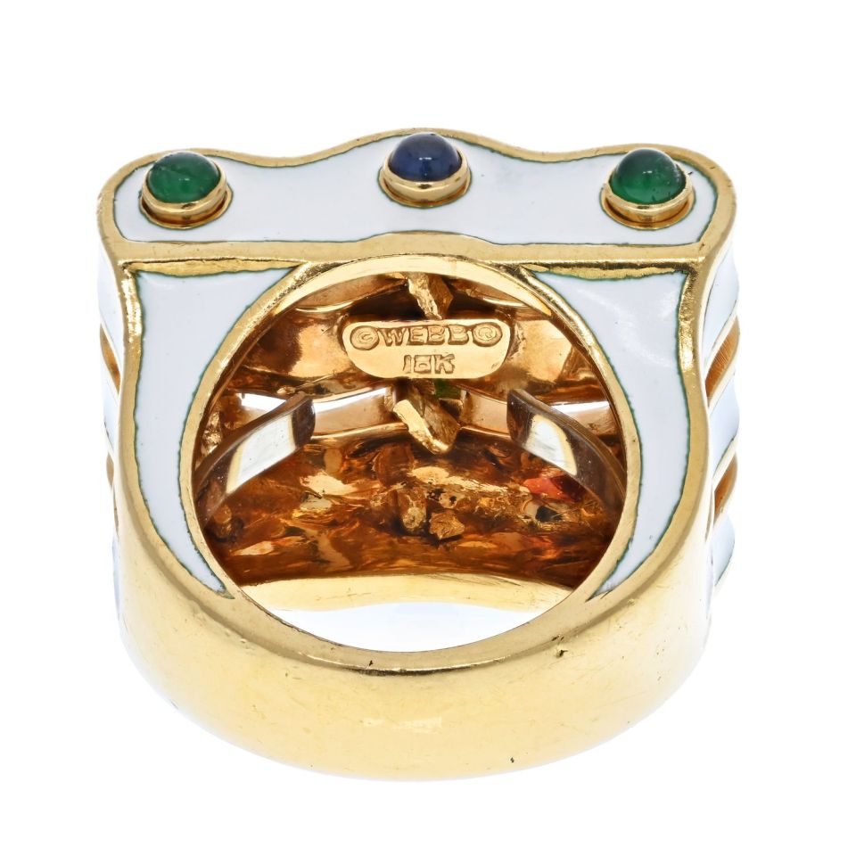 David Webb Platinum & 18K Yellow Gold Wave With Rubies, Emeralds And Sapphires Ring — view 4 — Laura Milman New York