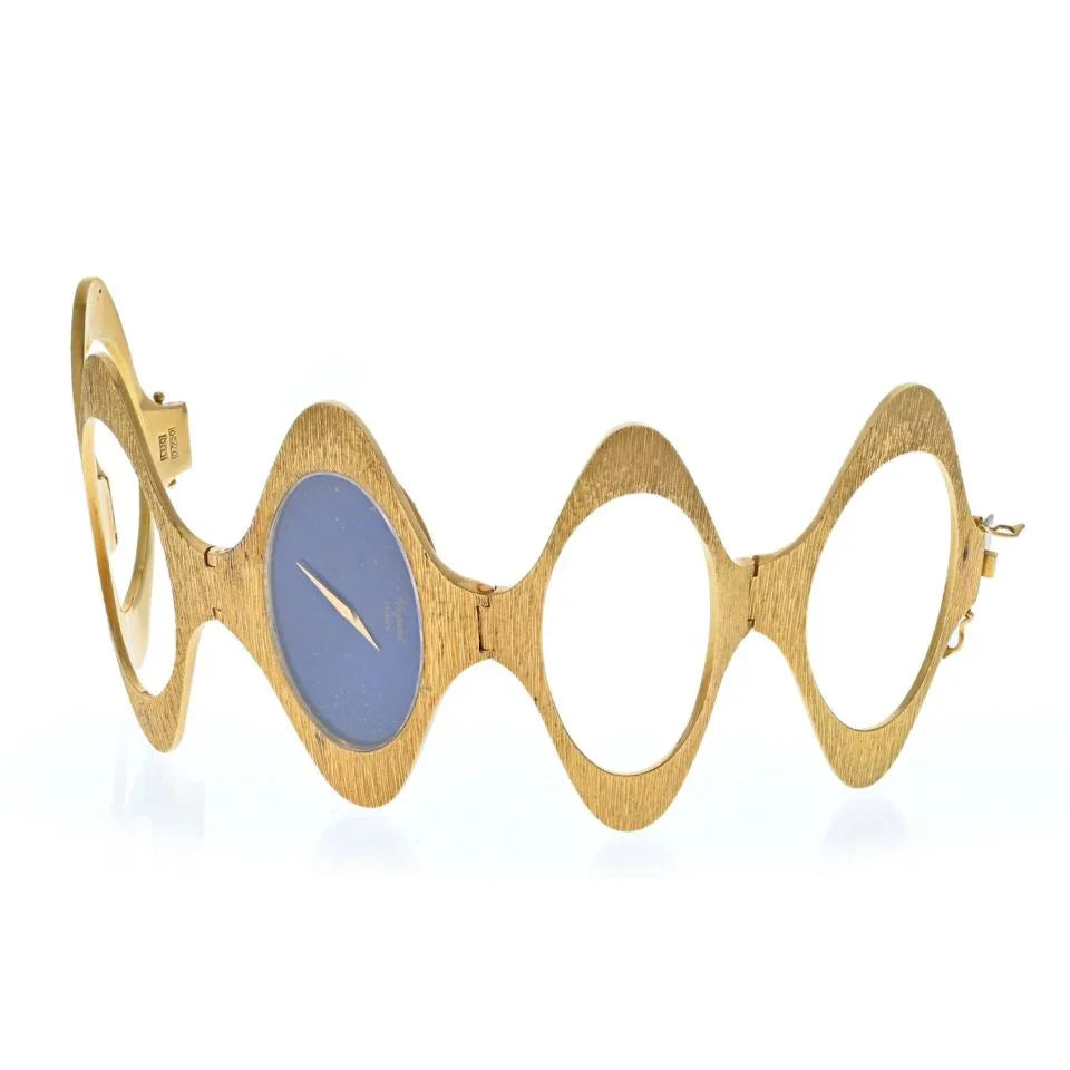 Pre-Owned Chopard 18K Yellow Gold 1970's Bark Finish Lapis Dial 1970's Wrist Women Watch — view 3 — Laura Milman New York