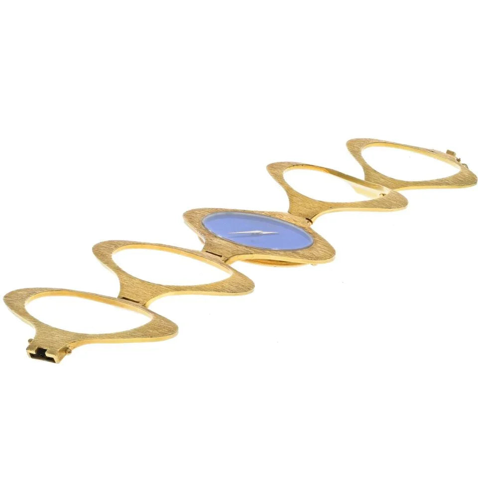 Pre-Owned Chopard 18K Yellow Gold 1970's Bark Finish Lapis Dial 1970's Wrist Women Watch view 4 - Chopard — Laura Milman New York