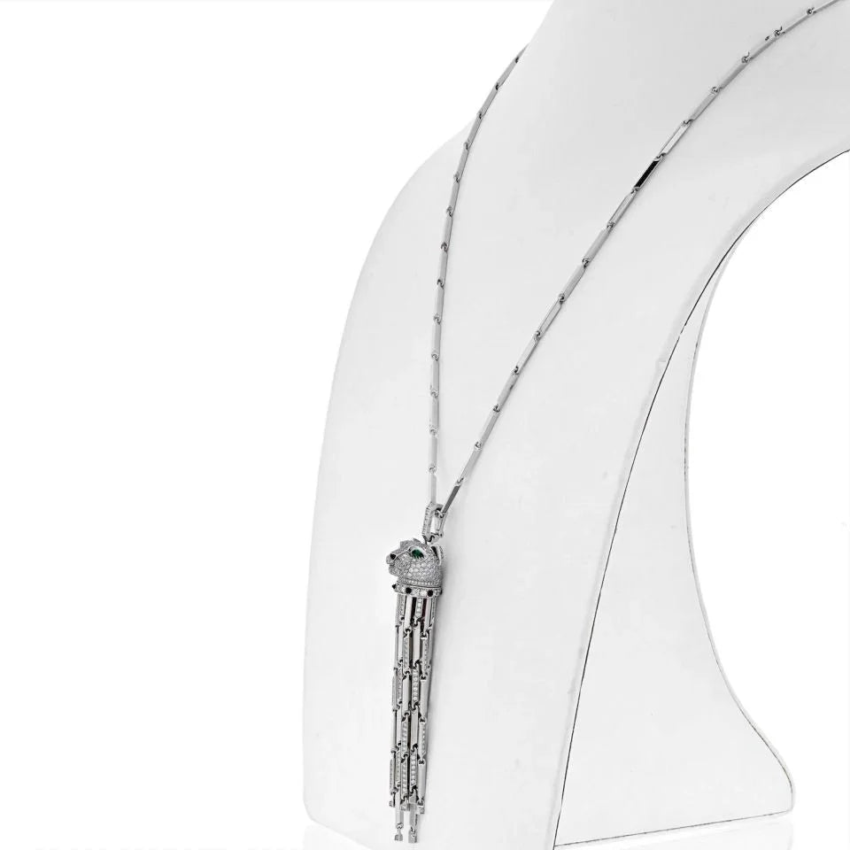 Cartier 18K White Gold Diamond Panthere With Tassels On A Signature Chain Necklace — view 2 — Laura Milman New York