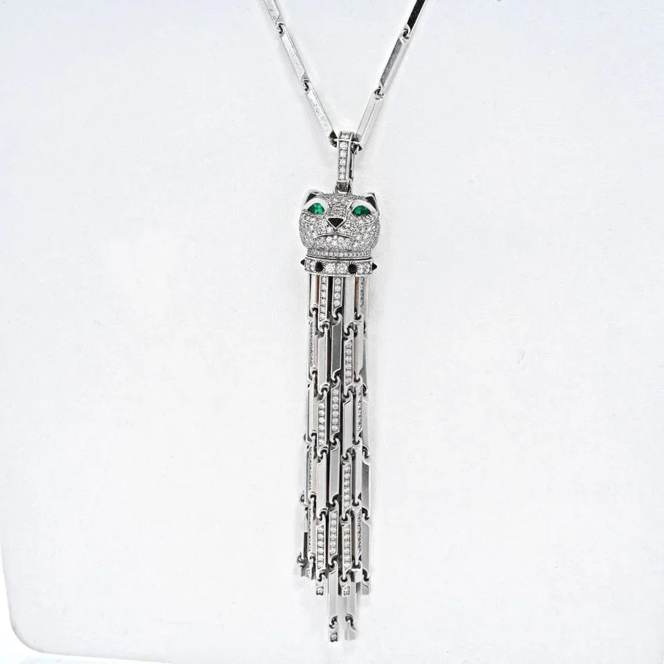 Cartier 18K White Gold Diamond Panthere With Tassels On A Signature Chain Necklace — view 3 — Laura Milman New York
