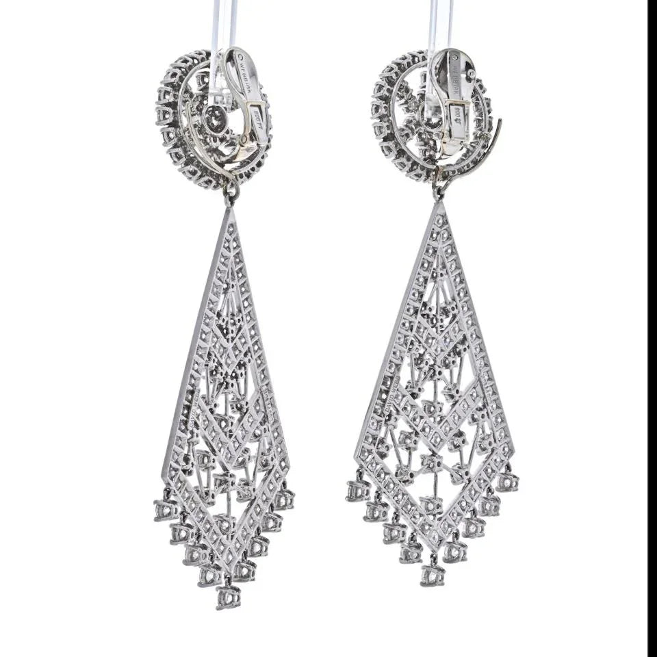 David Webb Platinum 36 Carats Diamond Chandelier Earrings — view 3 — Laura Milman New York