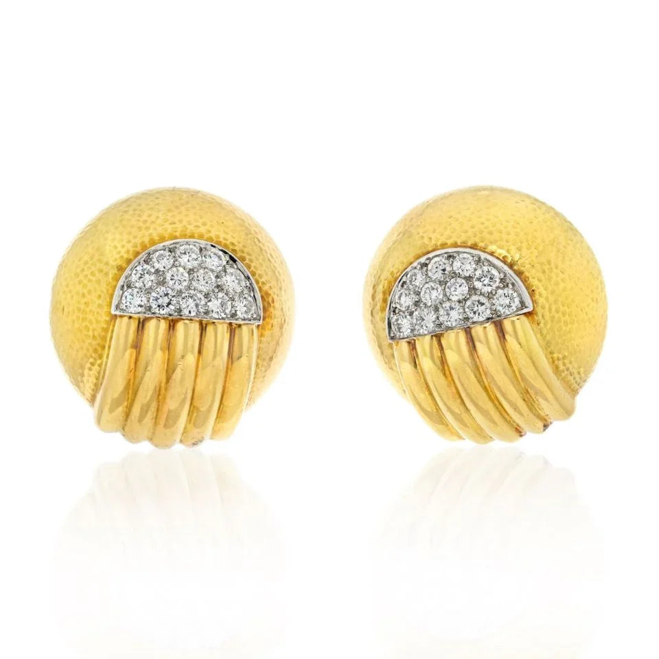 David Webb Platinum & 18K Yellow Gold Diamond Dome Round Clip On Earrings — Laura Milman New York