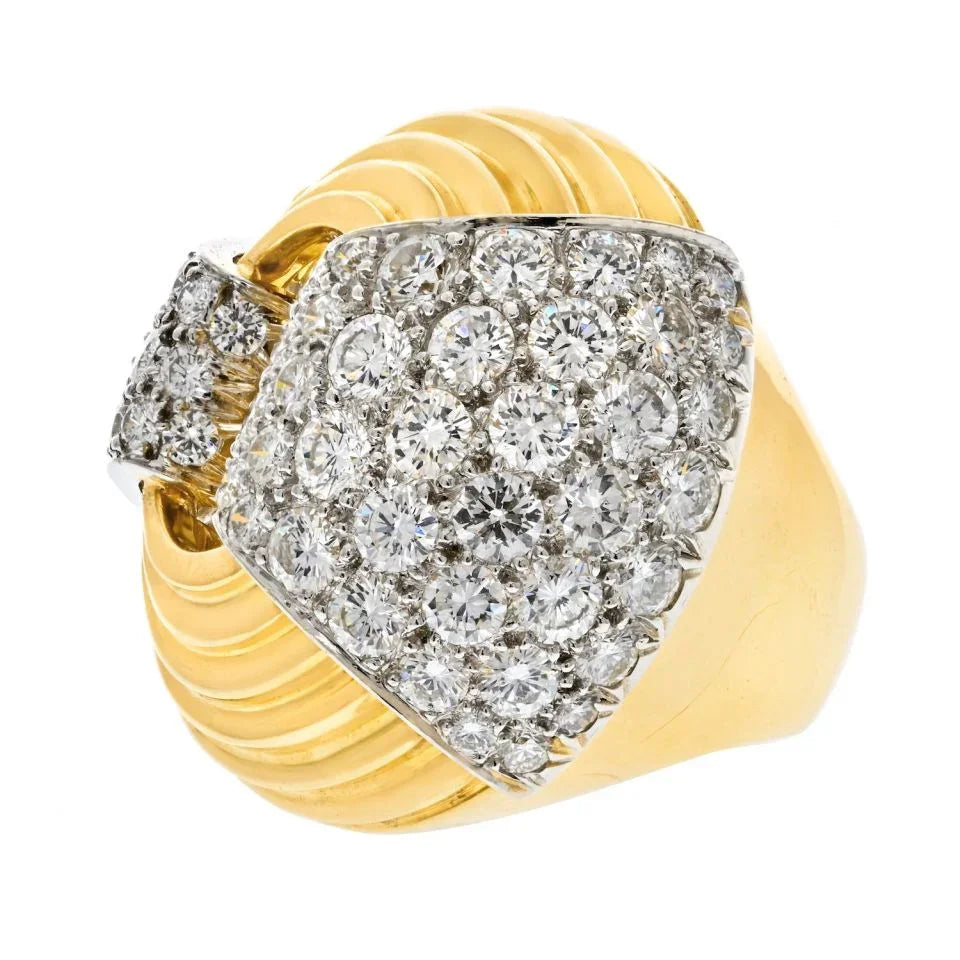 David Webb Platinum & 18K Yellow Gold Cocktail Diamond Fluted Ring — view 2 — Laura Milman New York