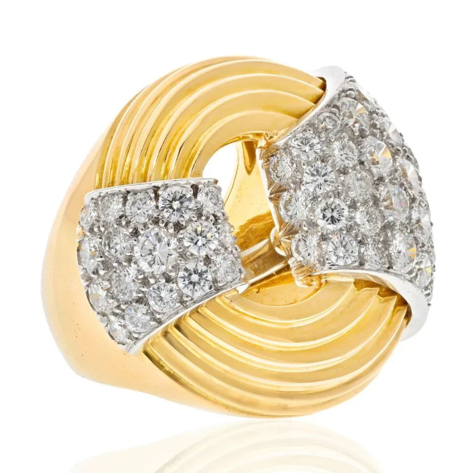David Webb Platinum & 18K Yellow Gold Cocktail Diamond Fluted Ring — Laura Milman New York