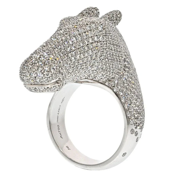 Hermès 18K White Gold 4 Carat Diamond Galop Horse Ring — view 2