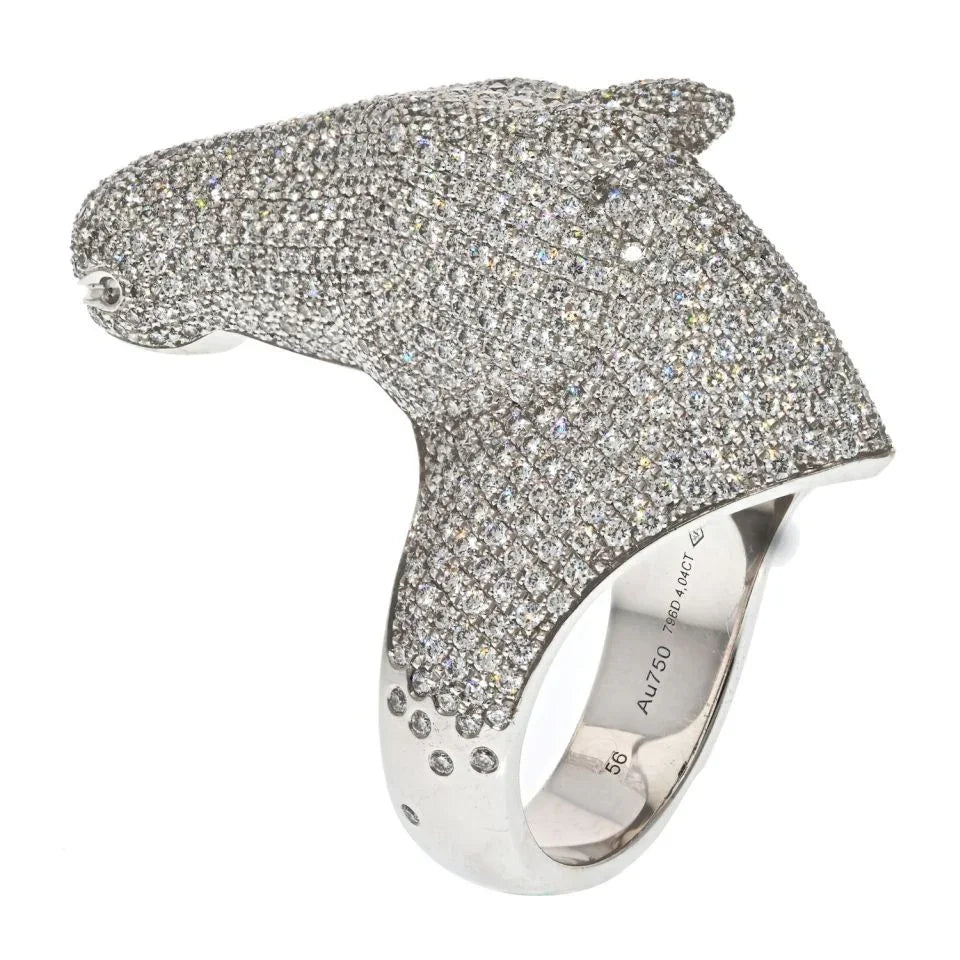 Hermès 18K White Gold 4 Carat Diamond Galop Horse Ring — view 3 — Laura Milman New York