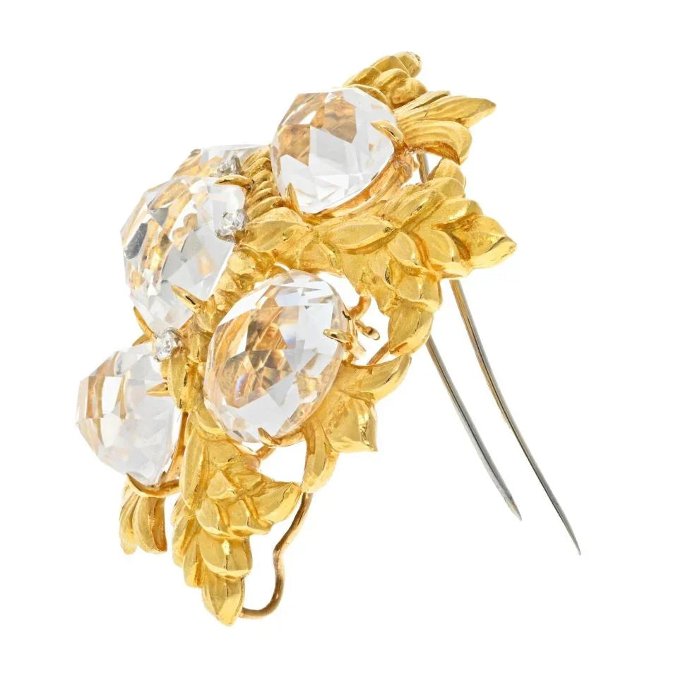 David Webb Platinum & 18K Yellow Gold Checkerboard Cut Rock Crystal Pendant, Brooch — view 2 — Laura Milman New York